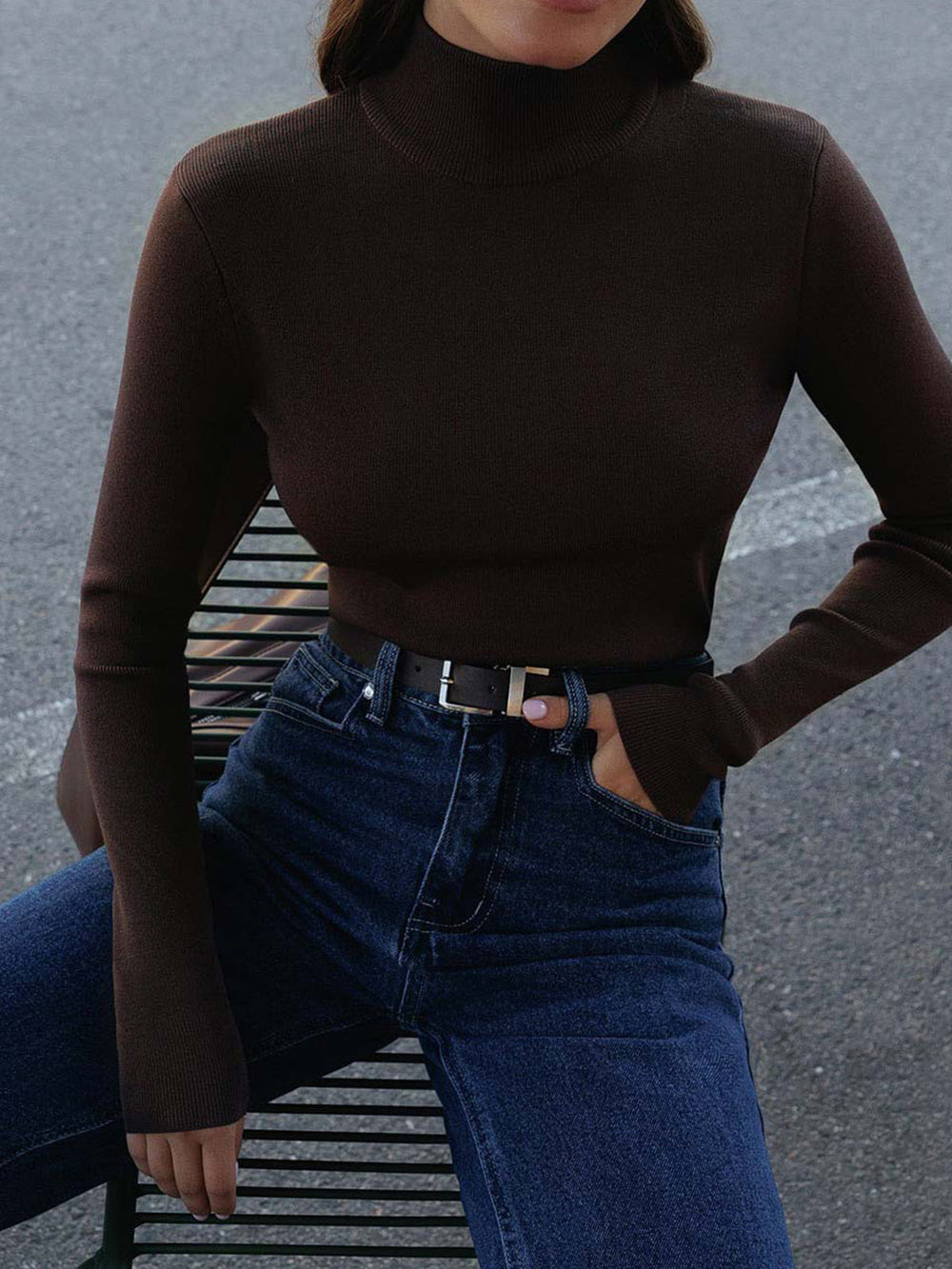 Women's Mock Neck Rib Knit Sweater - Long Sleeve Cozy Knit Top