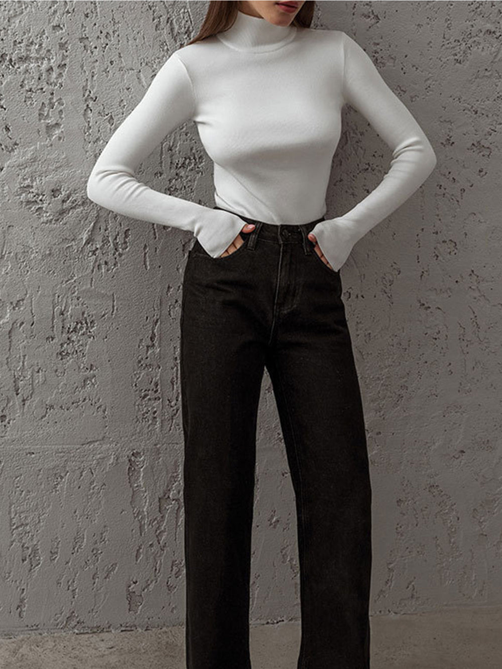 Women's Mock Neck Rib Knit Sweater - Long Sleeve Cozy Knit Top