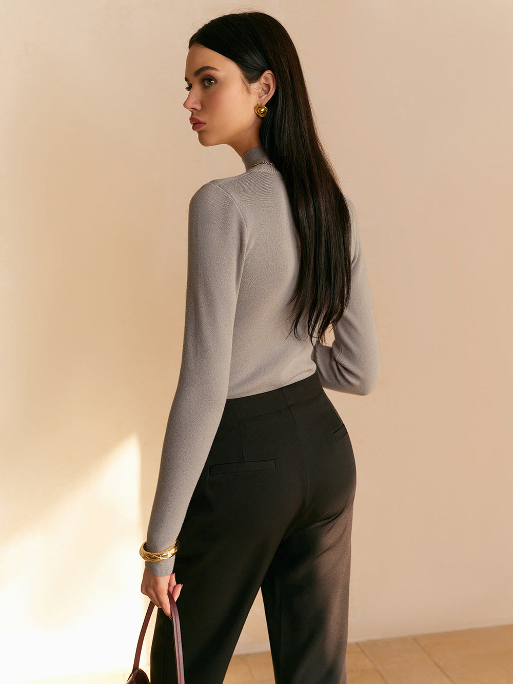 Women's Mock Neck Rib Knit Sweater - Long Sleeve Cozy Knit Top