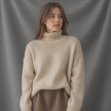 Women's Turtleneck Rib Knit Sweater with Drop Shoulders - Cozy & Stylish Knitwear