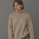 Women's Turtleneck Rib Knit Sweater with Drop Shoulders - Cozy & Stylish Knitwear