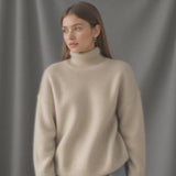 Women's Turtleneck Rib Knit Sweater with Drop Shoulders - Cozy & Stylish Knitwear