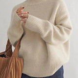 Women's Turtleneck Rib Knit Sweater with Drop Shoulders - Cozy & Stylish Knitwear