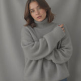 Women's Turtleneck Rib Knit Sweater with Drop Shoulders - Cozy & Stylish Knitwear