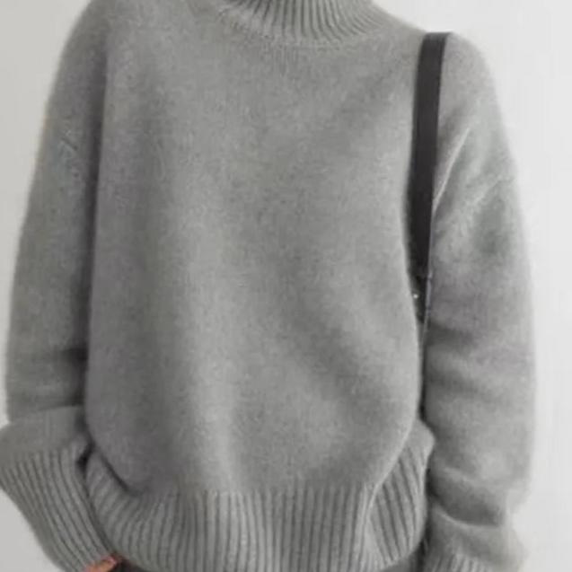 Women's Turtleneck Rib Knit Sweater with Drop Shoulders - Cozy & Stylish Knitwear