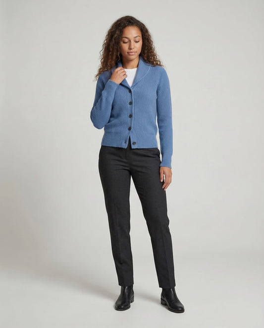 Women's Ribbed Knit Cardigan – Button Front & Lapel Collar