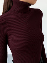 Women's Turtleneck Ribbed Knit Sweater with Thumbhole Cuffs - Cozy & Stylish Pullover
