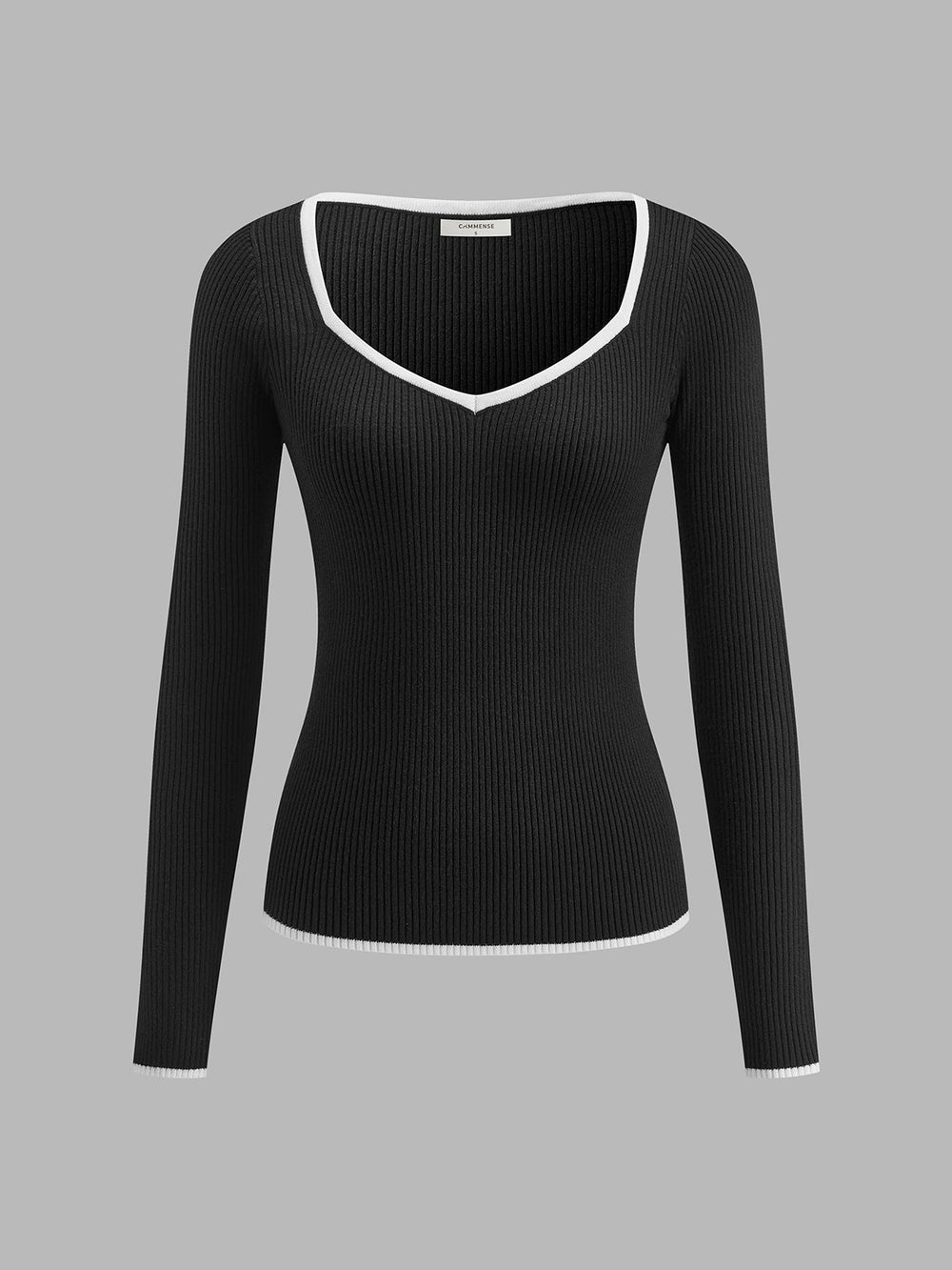 Women's V-Neck Ribbed Knit Sweater with Contrast Trim - Cozy & Stylish Pullover