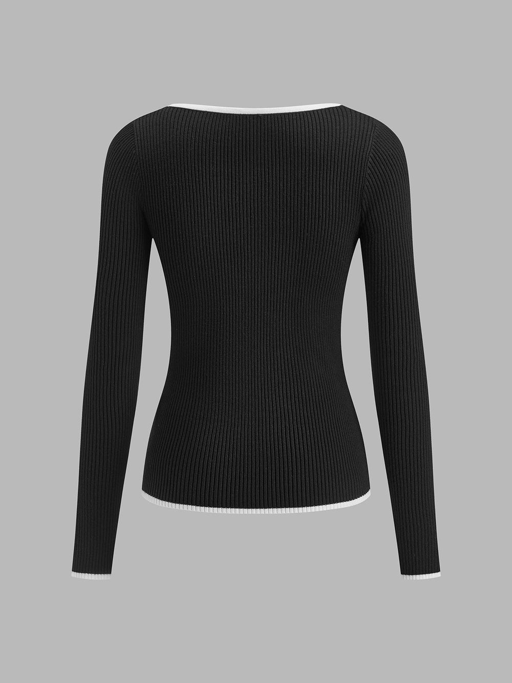 Women's V-Neck Ribbed Knit Sweater with Contrast Trim - Cozy & Stylish Pullover
