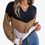 Enhanced Product Title: **Women's V-Neck Ribbed Knit Sweater with Chevron Pattern - Cozy & Stylish Pullover for Fall/Winter Fashion**