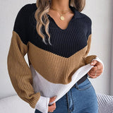 Enhanced Product Title: **Women's V-Neck Ribbed Knit Sweater with Chevron Pattern - Cozy & Stylish Pullover for Fall/Winter Fashion**