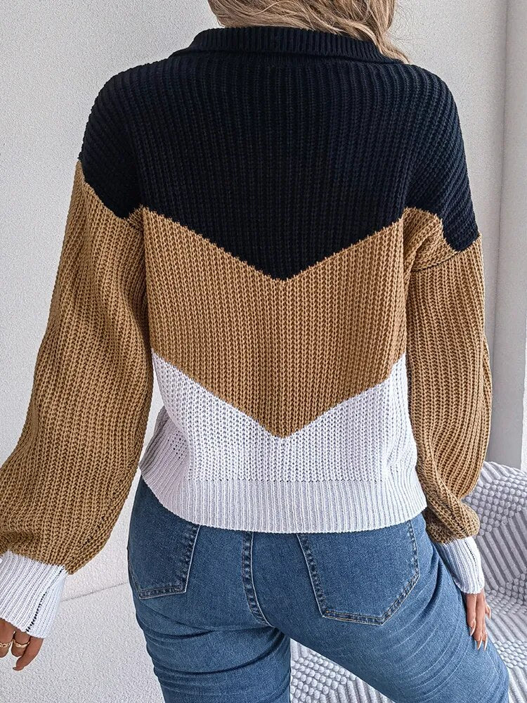 Enhanced Product Title: **Women's V-Neck Ribbed Knit Sweater with Chevron Pattern - Cozy & Stylish Pullover for Fall/Winter Fashion**