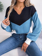 Enhanced Product Title: **Women's V-Neck Ribbed Knit Sweater with Chevron Pattern - Cozy & Stylish Pullover for Fall/Winter Fashion**