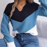Enhanced Product Title: **Women's V-Neck Ribbed Knit Sweater with Chevron Pattern - Cozy & Stylish Pullover for Fall/Winter Fashion**