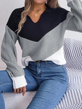 Enhanced Product Title: **Women's V-Neck Ribbed Knit Sweater with Chevron Pattern - Cozy & Stylish Pullover for Fall/Winter Fashion**