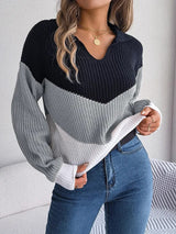 Enhanced Product Title: **Women's V-Neck Ribbed Knit Sweater with Chevron Pattern - Cozy & Stylish Pullover for Fall/Winter Fashion**