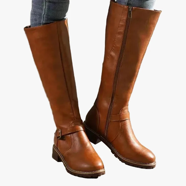 Women's buckle strap boots, view 1