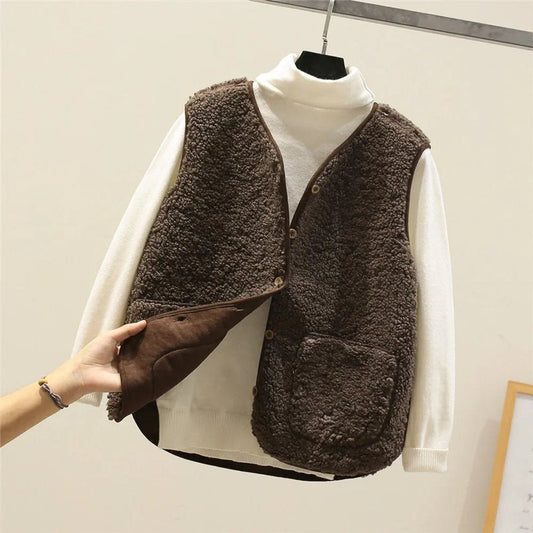 Women's Sherpa Fleece Puffer Vest – Button Front