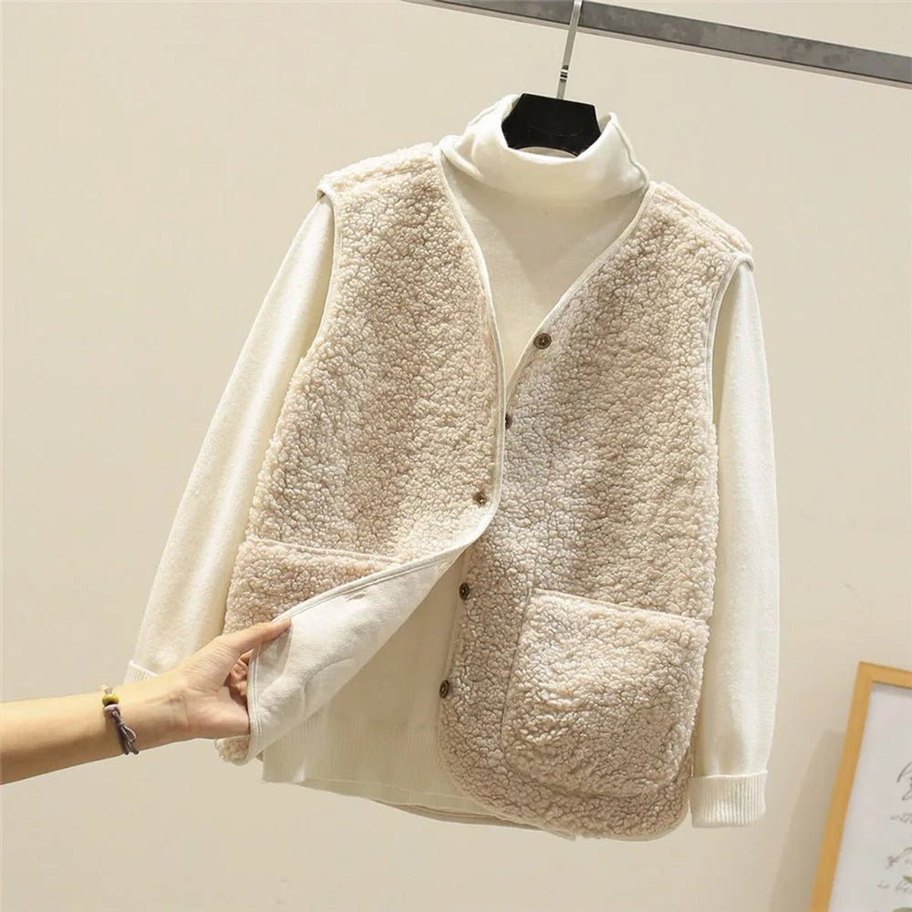 Charlotte | Women's Sherpa Fleece Button-Front Puffer Vest