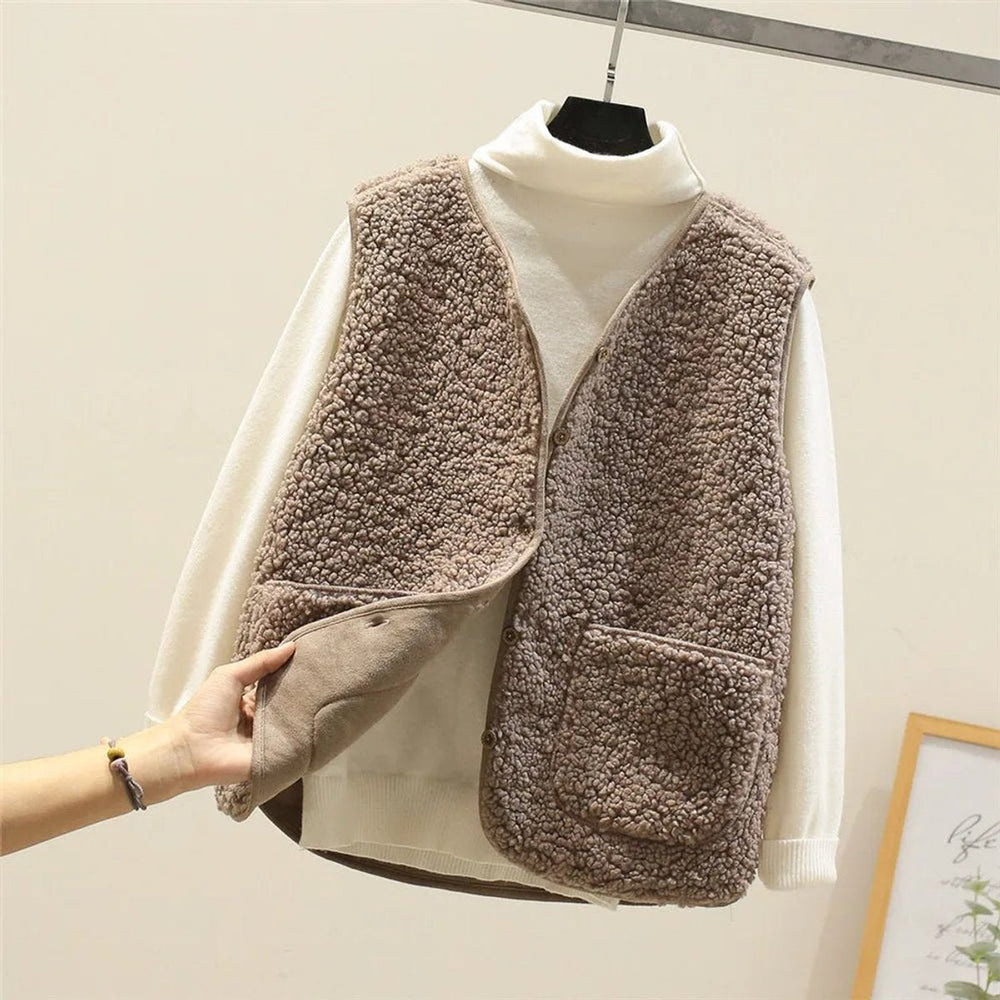 Charlotte | Women's Sherpa Fleece Button-Front Puffer Vest