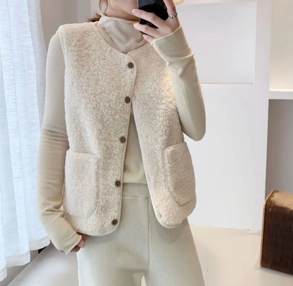 Charlotte | Women's Sherpa Fleece Button-Front Puffer Vest