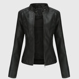 Mia | Women's Slim-Fit Faux Leather Moto Coat Stand-Collar Zip-Up Jacket
