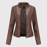 Mia | Women's Slim-Fit Faux Leather Moto Coat Stand-Collar Zip-Up Jacket