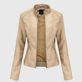 Mia | Women's Slim-Fit Faux Leather Moto Coat Stand-Collar Zip-Up Jacket