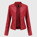 Mia | Women's Slim-Fit Faux Leather Moto Coat Stand-Collar Zip-Up Jacket