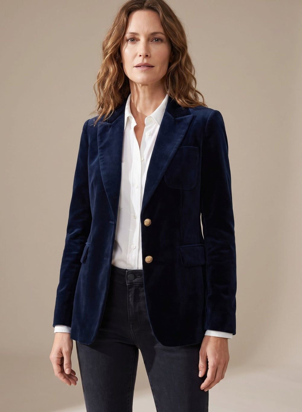Penelope | Women's Slim-Fit Velvet Gold-Button Blazer