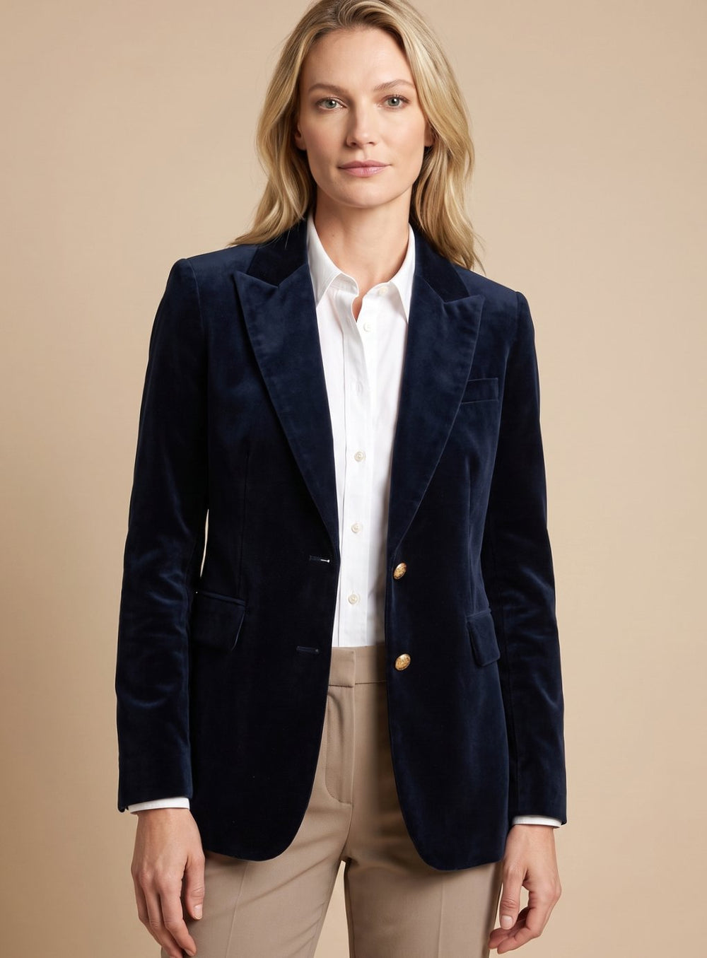 Penelope | Women's Slim-Fit Velvet Gold-Button Blazer
