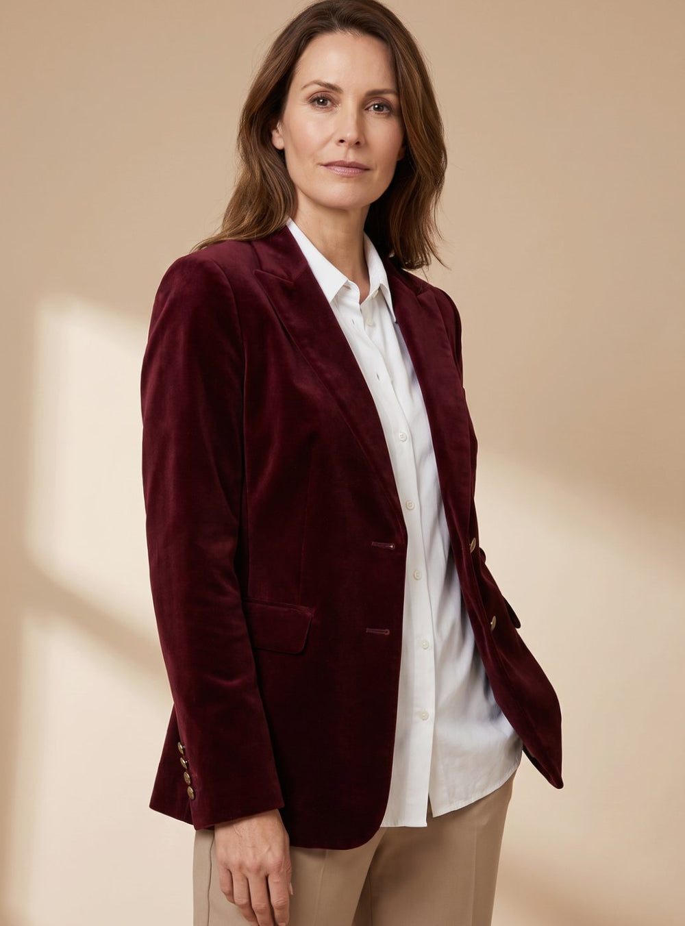 Penelope | Women's Slim-Fit Velvet Gold-Button Blazer