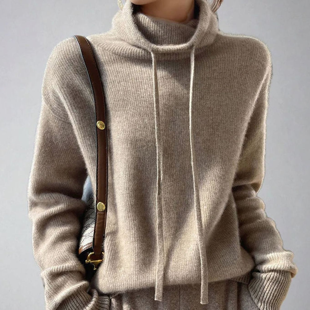 Olivia | Women's Slouchy Turtleneck Drawstring Pullover Sweater - 3