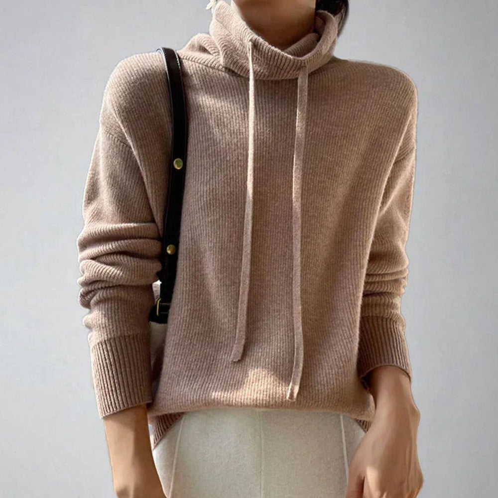 Olivia | Women's Slouchy Turtleneck Drawstring Pullover Sweater - 4