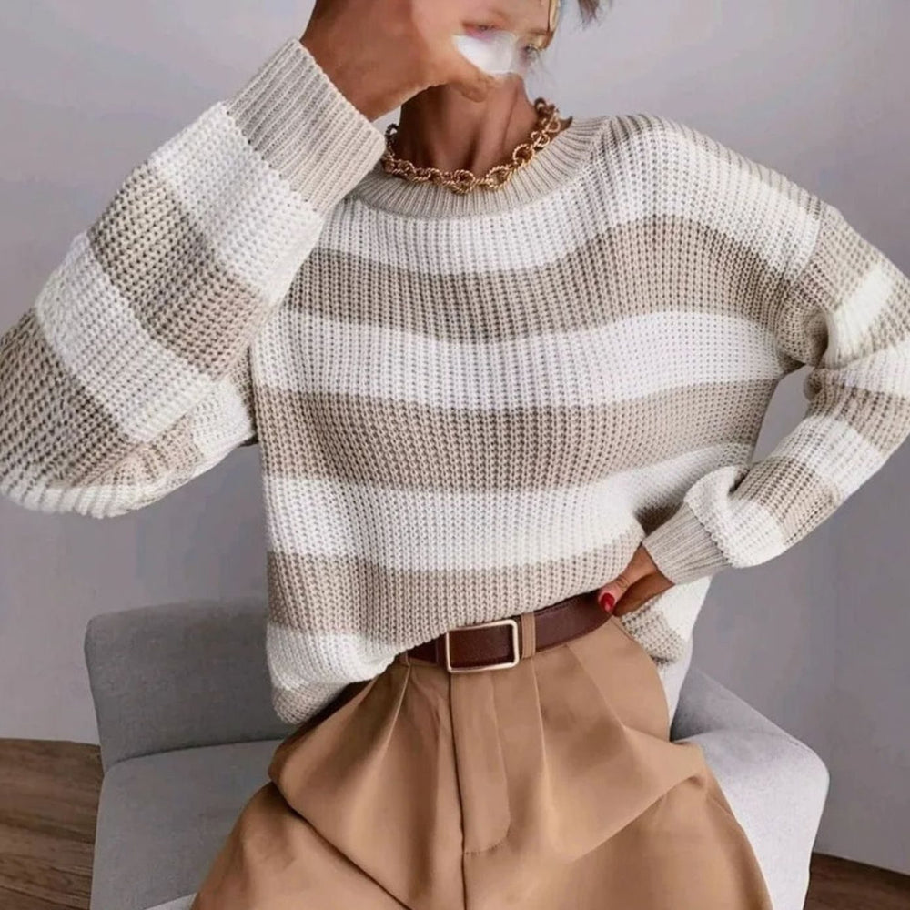 Emma | Women's Striped Crewneck Relaxed-Fit Knit Sweater - 2