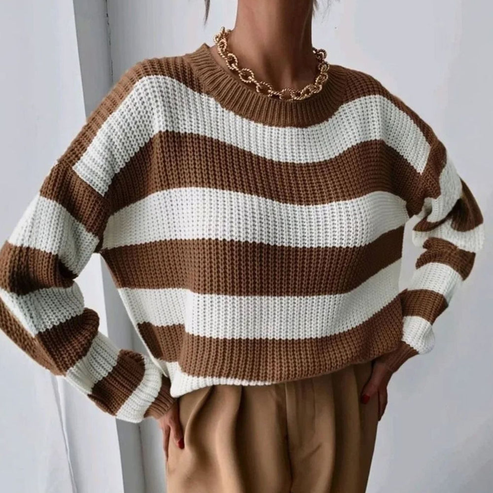 Emma | Women's Striped Crewneck Relaxed-Fit Knit Sweater - 4