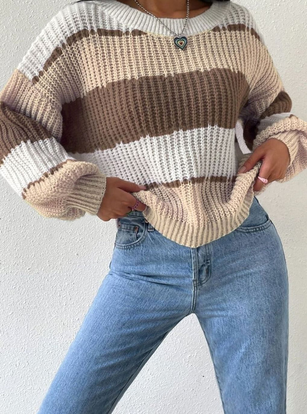 Grace | Women's Striped Relaxed-Fit Crew-Neck Knit Pullover Sweater - 3