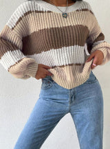 Grace | Women's Striped Relaxed-Fit Crew-Neck Knit Pullover Sweater - 3
