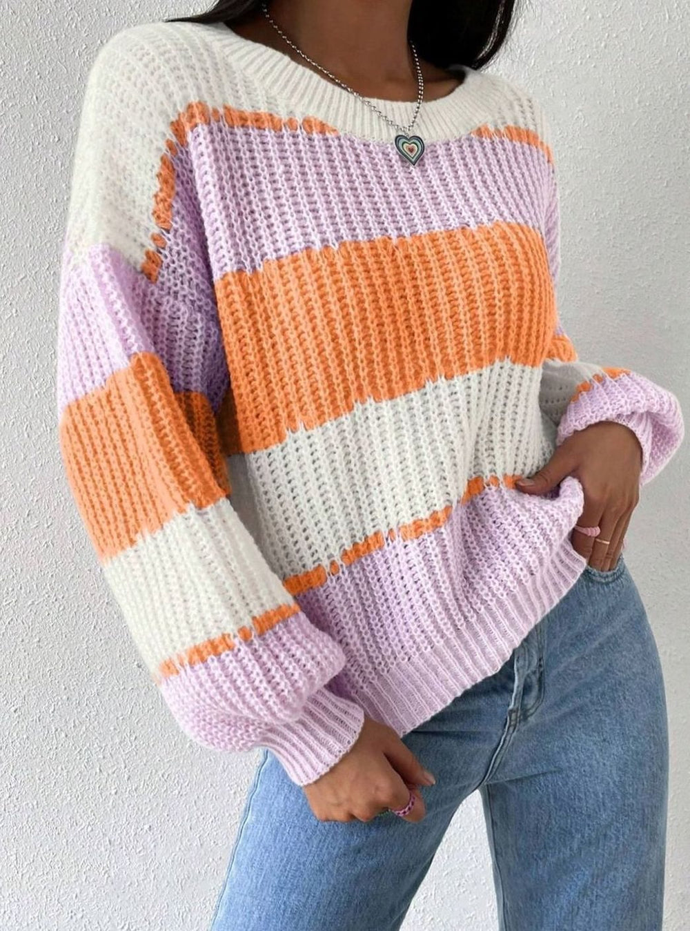 Grace | Women's Striped Relaxed-Fit Crew-Neck Knit Pullover Sweater - 4