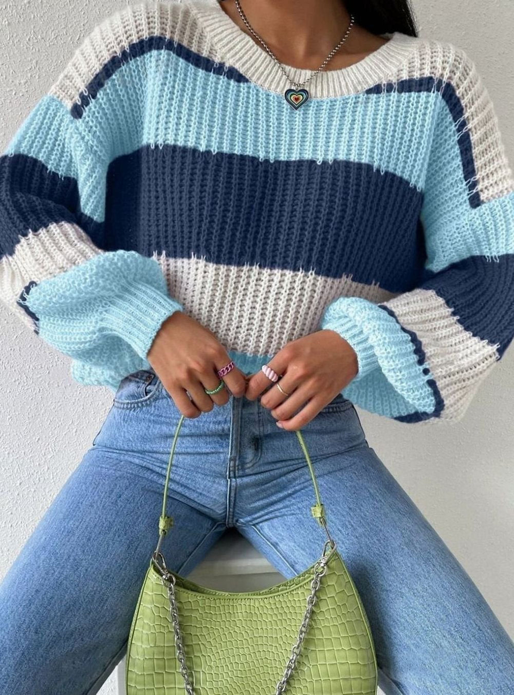 Grace | Women's Striped Relaxed-Fit Crew-Neck Knit Pullover Sweater - 5