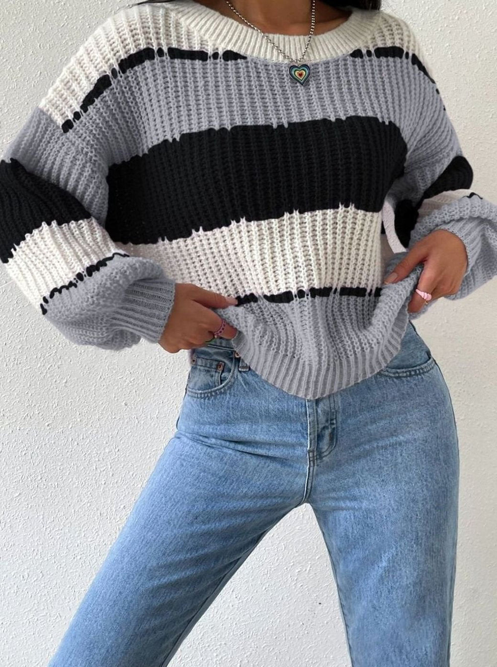 Grace | Women's Striped Relaxed-Fit Crew-Neck Knit Pullover Sweater - 6