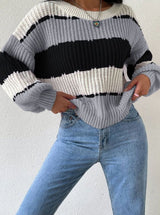 Grace | Women's Striped Relaxed-Fit Crew-Neck Knit Pullover Sweater - 6