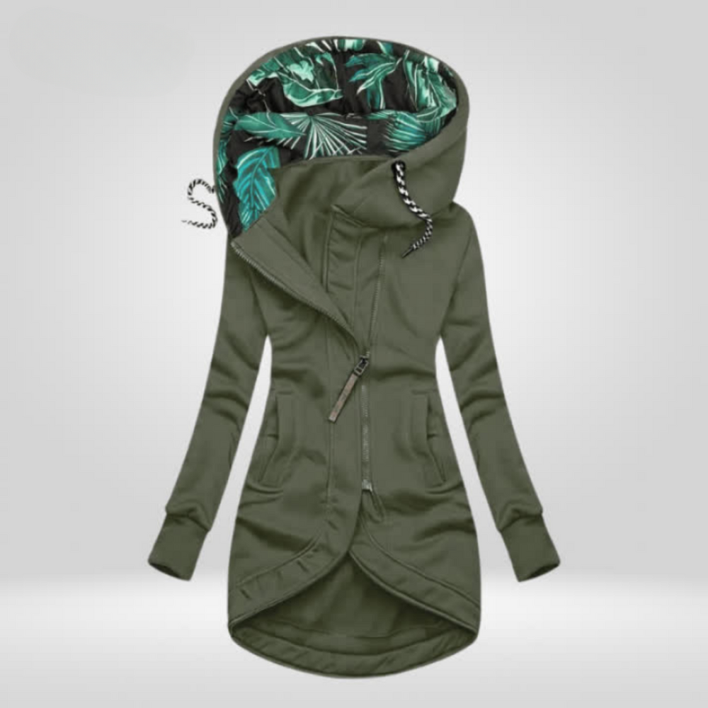 Women's Hooded Synthetic Winter Jacket with Asymmetrical Zip - Stylish & Warm Outerwear