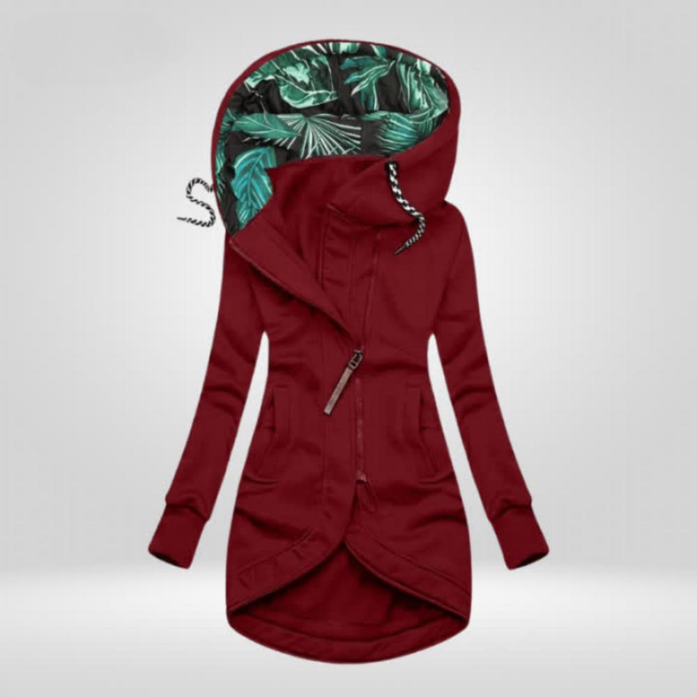 Women's Hooded Synthetic Winter Jacket with Asymmetrical Zip - Stylish & Warm Outerwear
