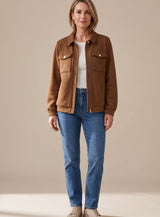 Layla | Women's Textured Zip-Up Long-Sleeve Bomber Jacket Chest Pockets