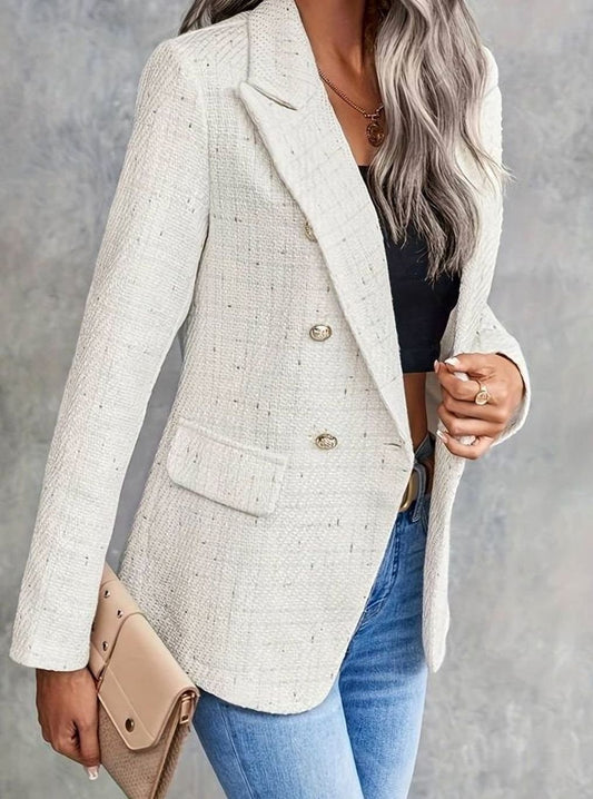 Isabella | Women's Tweed Double-Breasted Blazer Structured Long-Sleeve Jacket