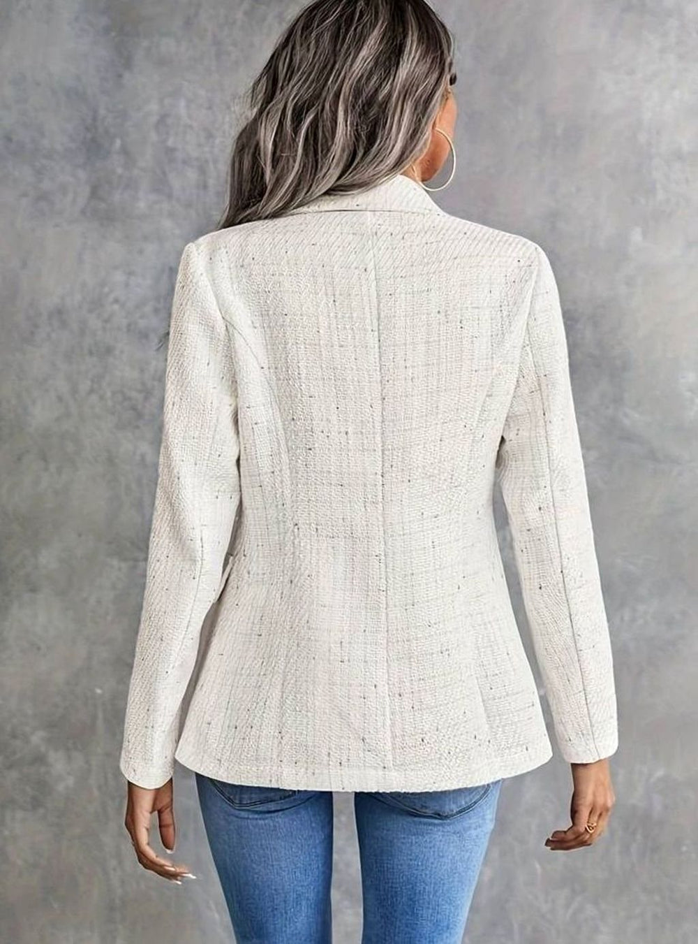 Isabella | Women's Tweed Double-Breasted Blazer Structured Long-Sleeve Jacket - 2