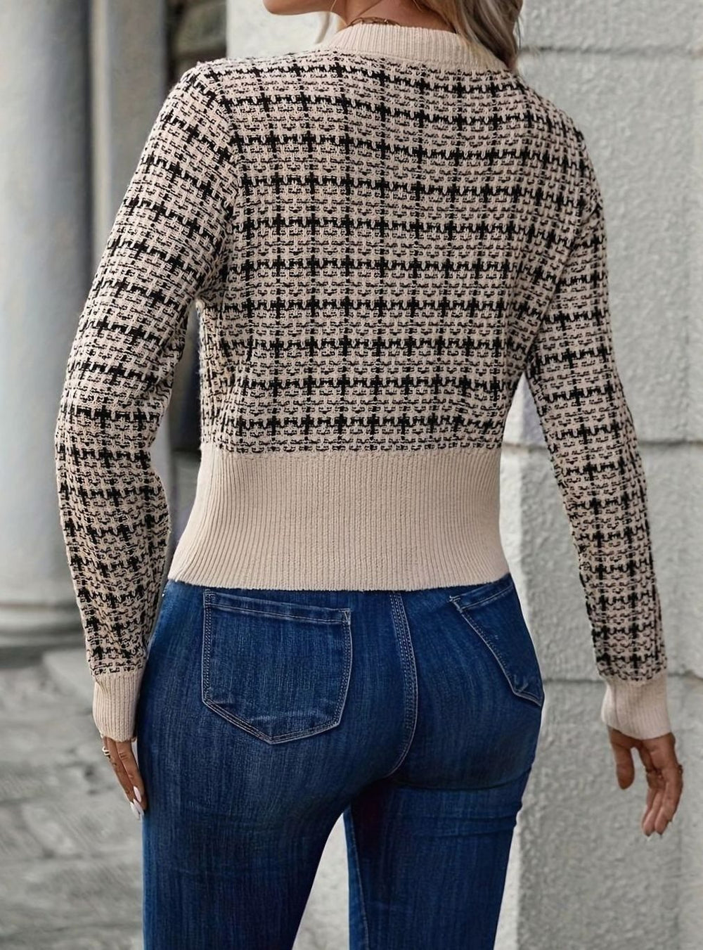 Aria | Women's Tweed-Style Button-Front Cropped Knit Cardigan - 3