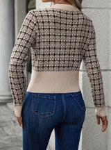 Aria | Women's Tweed-Style Button-Front Cropped Knit Cardigan - 3