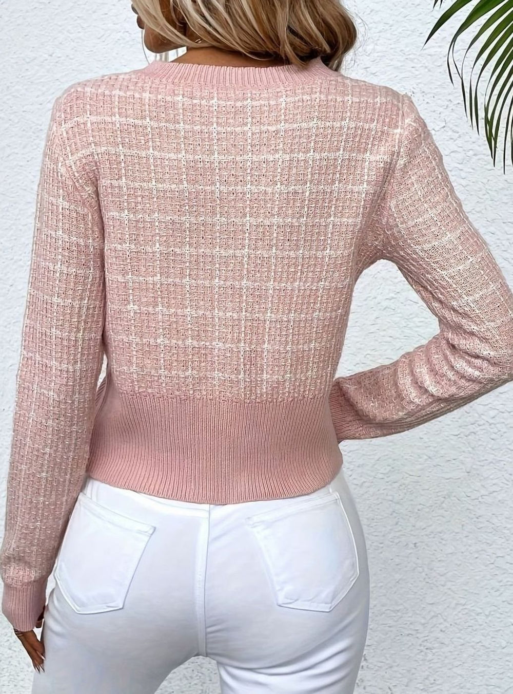 Aria | Women's Tweed-Style Button-Front Cropped Knit Cardigan - 9